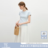 范思蓝恩正肩短袖T恤女2025夏新款修身显瘦设计感圆领上衣2113 蓝色 M
