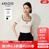 艾诺丝雅诗商场同款ariose夏季新品时髦修身方领短袖T恤针织衫女30438197 白色 S