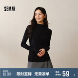 森马（Semir）长袖T恤女半高领吸湿发热抗菌2024冬紧身抓绒打底衫109724101001