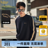 卡宾（CABBEEN）【老花拼接】圆领卫衣男2024早春新款宽松刺绣套头长袖打底衫 煤黑色01 L /175/50