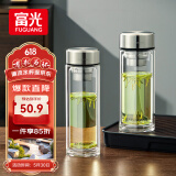 富光玻璃杯双层带茶隔大容量水杯 高档商务泡茶杯 高硼硅杯子500ml