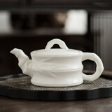 金镶玉白瓷茶壶 中国白羊脂玉瓷素烧西施壶石瓢壶功夫茶具喝茶泡茶壶 羊脂玉瓷素烧竹节壶150ml