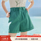 茵曼（INMAN）2025夏女新款时尚休闲百搭纯色花苞舒适遮胯显瘦A字短裤 绀蓝色 L