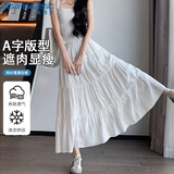 真维斯（Jeanswest）半身裙女秋季气质高腰显瘦百搭宽松桃花皱蛋糕裙女白色XL