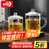 青苹果加厚耐热玻璃茶杯带盖茶饮杯盖杯带把杯子办公家用喝水杯泡茶杯 龙凤呈祥2只对杯 425ml