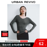 UR秋季新款女装简约基础百搭休闲修身V领针织衫UWB940008 中灰 S