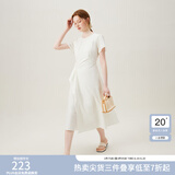 范思蓝恩夏季圆领抽绳褶皱设计感连衣裙女2024夏装新款白色高腰A字裙女 奶白色 S