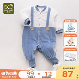 拉比婴儿衣服连体衣秋冬男童女加厚保暖哈衣连帽夹棉宝宝爬服金貂绒 全开蓝色 59cm