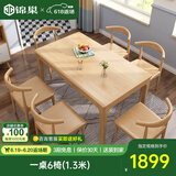 锦巢实木餐桌椅组合北欧日式小户型饭桌橡胶木长方形吃饭桌子YF-2310 原木色（默认发实木牛角椅）椅子样式请联系客服备注 一桌4椅(1.3米)