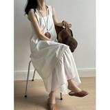 铂呐苓连衣裙女2025夏高级感小众设计法式初恋无袖白色背心气质宽松长裙 不规则吊带连衣裙【白色】 L 100-115斤