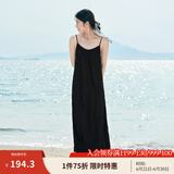 茵曼（INMAN）波西米亚吊带油画连衣裙女2025夏季新款度假裙子 黑色 L