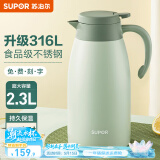 苏泊尔（SUPOR） 保温壶家用大容量水壶不锈钢真空保温瓶热水壶暖壶开水瓶 【升级316|不锈钢】2.3L薄荷绿