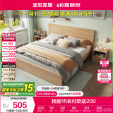 全友家居 床现代简约主卧室家具木板床1.8x2米北欧原木色双人床106318