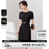 尚都比拉设计感拼接连衣裙夏季高级感气质百褶裙小个子中长裙子 雅黑色 L
