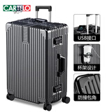 卡帝乐鳄鱼行李箱男拉杆箱女轻音万向轮旅行箱拉链密码箱出差抗压大容量皮箱 黑色防刮升级铝框款 28英寸 /适合1-2人长期