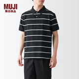 无印良品（MUJI）男式 棉水洗天竺编织 短袖POLO衫 衬衫 纯棉 全棉男装 ABE14A3S 黑色 XL