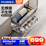 悍高（HIGOLD） 厨房橱柜拉篮碗架抽屉式碗篮加厚304不锈钢底板调味篮双层碗碟篮 800柜2层-L系列套装