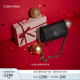 Calvin Klein【毕业礼物】单肩包链条包包字母旋扣翻盖CK女包斜挎马鞍包DH3240 UB1-太空黑 OS