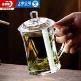 青苹果加厚耐热玻璃茶杯带盖茶饮杯盖杯带把杯子办公家用喝水杯泡茶杯 品质泡茶杯【带盖】- 360ml 1只