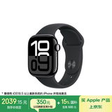 Apple/苹果 Watch Series 10 智能手表GPS款42毫米亮黑色铝金属表壳黑色运动型表带M/L MX1P3CH/B