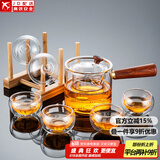 正扬玻璃功夫茶具套装家用侧把电陶炉煮茶器泡茶壶日式养生烧水花茶壶 7头 (侧把)直觉-6双层+杯架