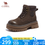 骆驼（CAMEL）大黄靴女时髦擦色粗跟户外工装马丁靴 L24W577731 咖色 37