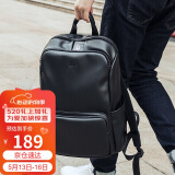 高尔夫（GOLF）双肩包男士软皮商务休闲背包大容量学生书包电脑出差旅行包 黑色