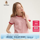 Hush Puppies暇步士女装夏季纯棉条纹圆领短袖T恤 328红白 S