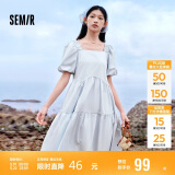 森马连衣裙女温柔系木耳边方领夏季泡泡袖娃娃裙甜美107424114030