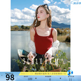 三彩2025春季新款纯色坑条背心自带胸垫吊带修身短款打底内搭M 车厘子 L 165/88A