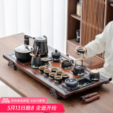 唐丰 整套功夫茶具套装家用茶盘一体茶台茶海茶杯盖碗电热磁炉四合一 双龙戏珠+青山飞鸟提梁壶 14头