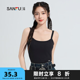 三福女夏季固定杯吊带背心 时尚打底修身外穿内搭短上衣480226 黑色 M