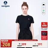 Navigare意大利小帆船短袖T恤衫女夏季圆领百搭体恤衫修身短款基础款上衣 暗夜黑 XL