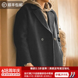 马登工装 美式复古重磅羊毛呢子大衣中长款加厚防风保暖休闲外套男冬 炭黑色 M (170)