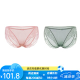 金三塔商场同款女士内裤100%桑蚕丝花边中腰三角裤真丝内裤女 浅青瓷+粉色 2条 L