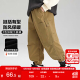 左西男童加绒工装裤2024秋冬儿童加厚保暖潮裤子 卡其色 120 