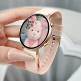 SAE智能手表女生高颜值蓝牙通话消息提醒多运动电子表多功能计步闹钟防水运动手表适用于ios安卓手机 粉胶金【蓝牙通话+消息提醒等多功能】