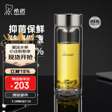 希诺（HEENOOR） 双层玻璃杯男士办公高档送礼礼盒泡茶滤网耐高温大容量商务水杯 【拉丝杯盖】抗菌-纯钛部件 410ml