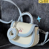 优歆新款包包可爱马鞍包通勤日系甜美饼干米白色手提单肩斜挎包女 【蓝色-送饼干挂件】 长18宽14厚6cm