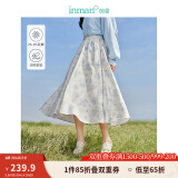 茵曼（INMAN）法式碎花高级感2025夏女新款休闲中长吊带连衣裙子 白底蓝花半身裙-18412674 L