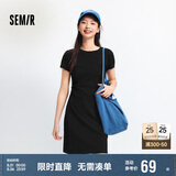 森马（Semir）连衣裙女圆领收腰弹力针织裙2025夏刺绣休闲短裙辣妹109325114001