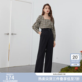 范思蓝恩 春秋装新款拖地裤子女高腰直筒裤休闲裤显瘦长裤 黑色 L