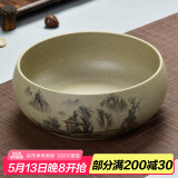 瓷牌茗粗陶特大号茶洗陶瓷青花瓷水洗碗杯笔洗玻璃茶杯碗水盂功夫茶具茶道配件栽种水植花盆果盆 粗陶山清水秀茶洗-中号（8英寸）