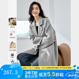 梵希蔓含绵羊毛西装式呢大衣女秋冬高级感双排扣长款过膝毛呢外套 50690 灰色 M