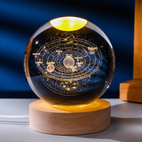 赟娅发光内雕3D羽毛球水晶球摆件周边创意小夜灯男生生日礼物纪念礼品 6CM太阳系 【礼盒装】