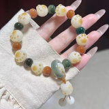 山中玉白玉菩提根手链绿阴皮渐变菩提子手串绕指柔盘玩生日送女友520 小锦梨猫爪+跑环-白玉菩提手串