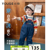 幼歌（YOUGE）婴幼儿秋季童趣卡通牛仔背带裤宽松柔软细腻不掉色裤子 牛仔蓝(66-90裆开扣) 90 cm