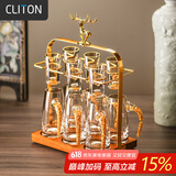 CLITON金箔高档水晶白酒杯分酒器礼盒套装一口杯二两小酒杯烈酒杯6杯6壶