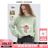 VEGA CHANG羊毛针织衫女2025年春秋季新款设计感甜美风系带小熊毛衣 薄荷绿 均码