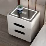 御智笙智能床头柜卧室轻奢简约现代多功能带灯指纹锁无线充电床边收纳柜 黑面板 三色灯 40*40*56cm